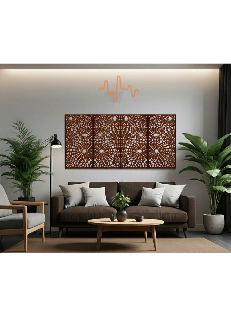أكويستك موشان لوحات جدارية خشبية من خشب MDF من ACOUSTIC MOTION®، تصميم NEXUS مع شريط لاصق مزدوج الوجه، لون بني عصري، مناسبة للمنزل، غرفة المعيشة، غرفة النوم، المكتب والفندق، 25×50×0.5 سم، طقم من 4 قطع - Image 1